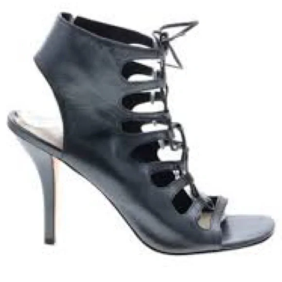 Via Spiga Italian Leather Caged Lace Up Blue Heels - Picture 2 of 3